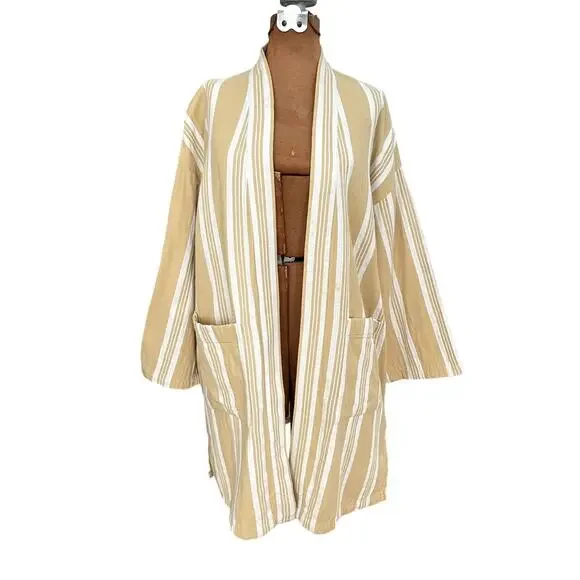 Eileen Fisher Sz S/M Striped Kimono Jacket Organic Cotton Lagenlook Boho Casual - Picture 2 of 12